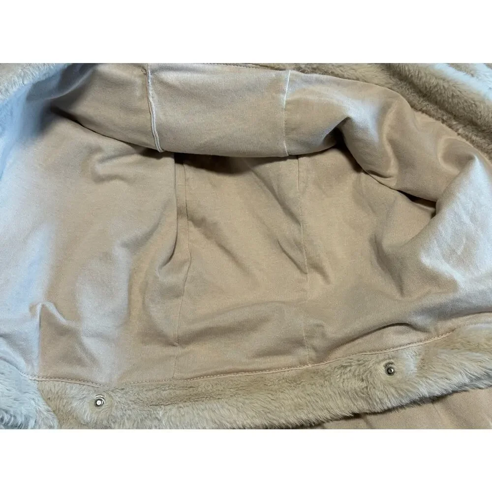 DKNY Sport Faux Fur Cream Hooded Bomber Jacket - Size XL